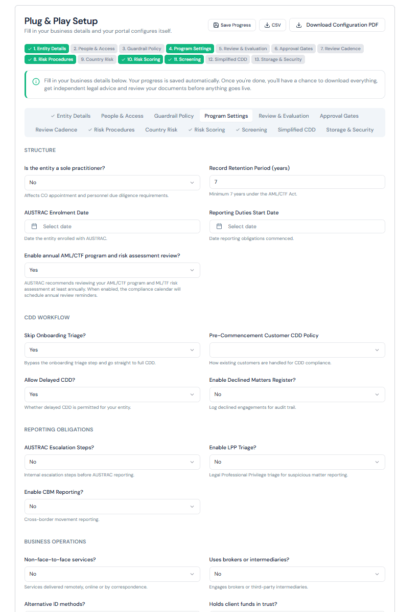 Plug & Play wizard – Program Settings